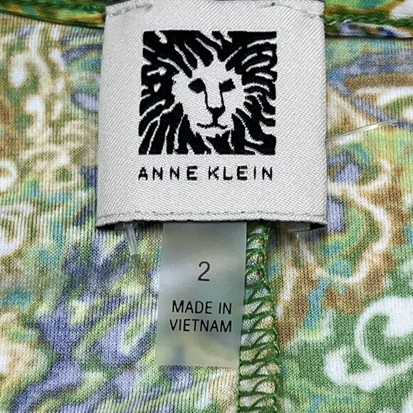 Anne Klein‎ Dress Womens 2 Green Floral Faux Wrap Jersey Knit Surplice Ruched - Picture 10 of 12